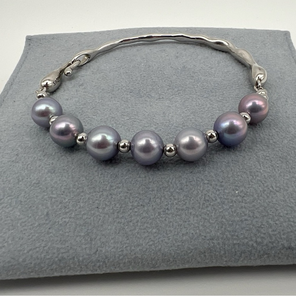 Elegant Sterling Silver and Purple Pearl Bracelet
